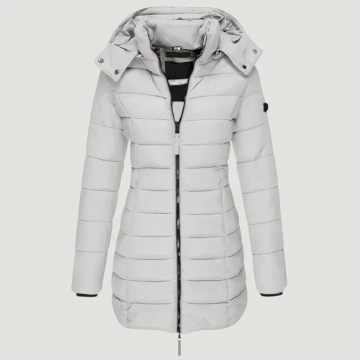 Hooded Quilted Zip-Front Long Puffer Coat 4
