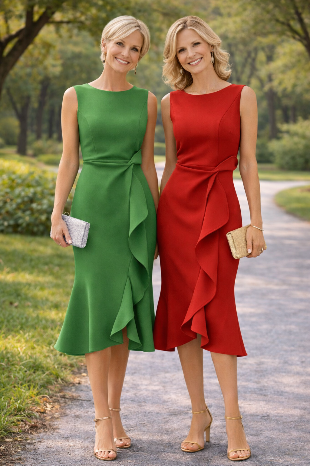 Boat Neck Sleeveless Cascade Ruffle Bodycon Midi Dress 11