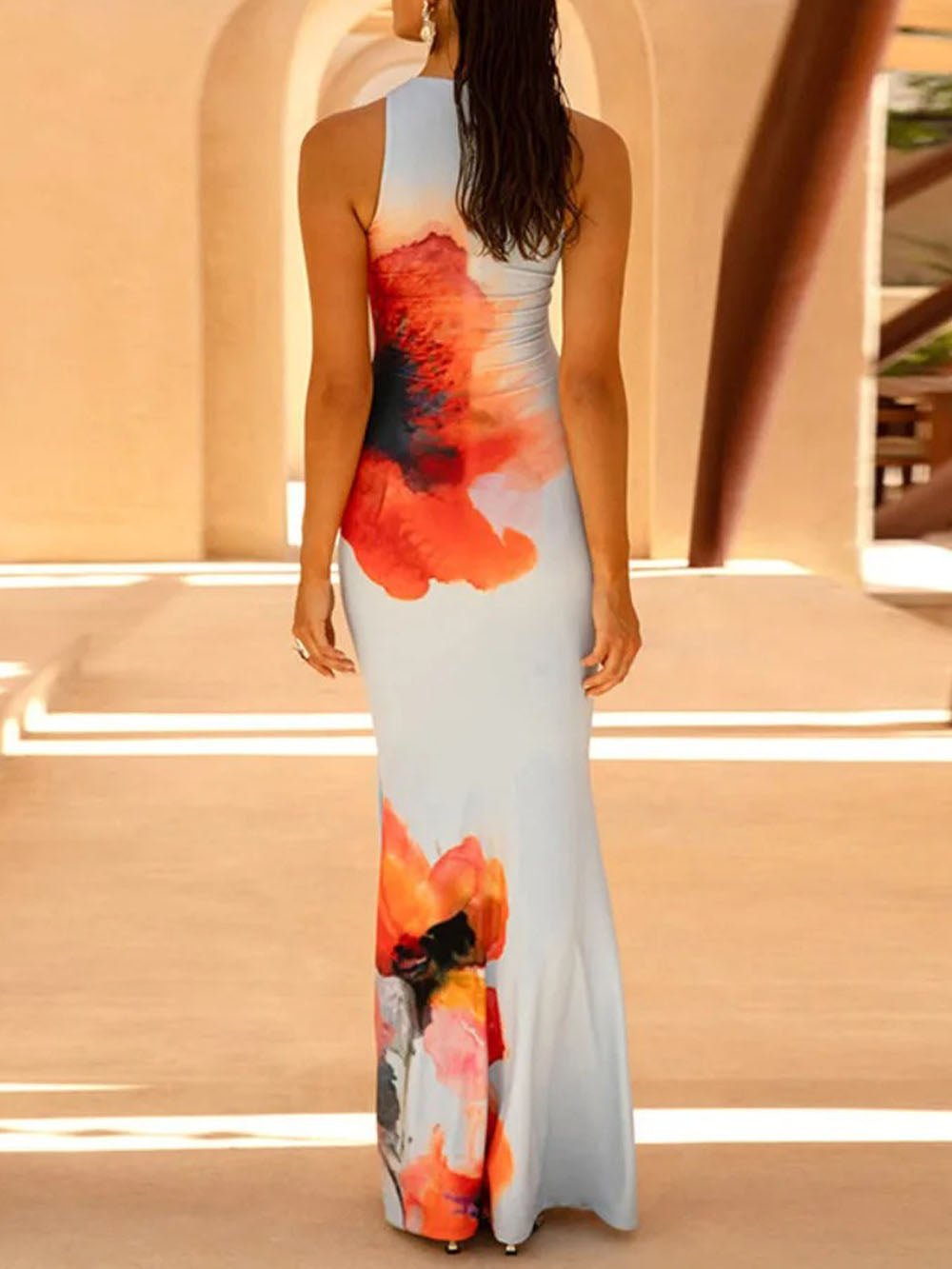 Crew Neck Sleeveless Bodycon Column Maxi Dress 2