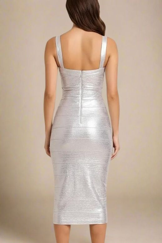 Heidi Bandage Midi Dress - Silver (Sale)