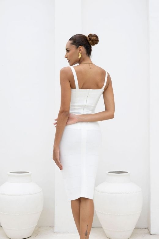 Heidi Bandage Midi Dress - White Pearl (Sale)