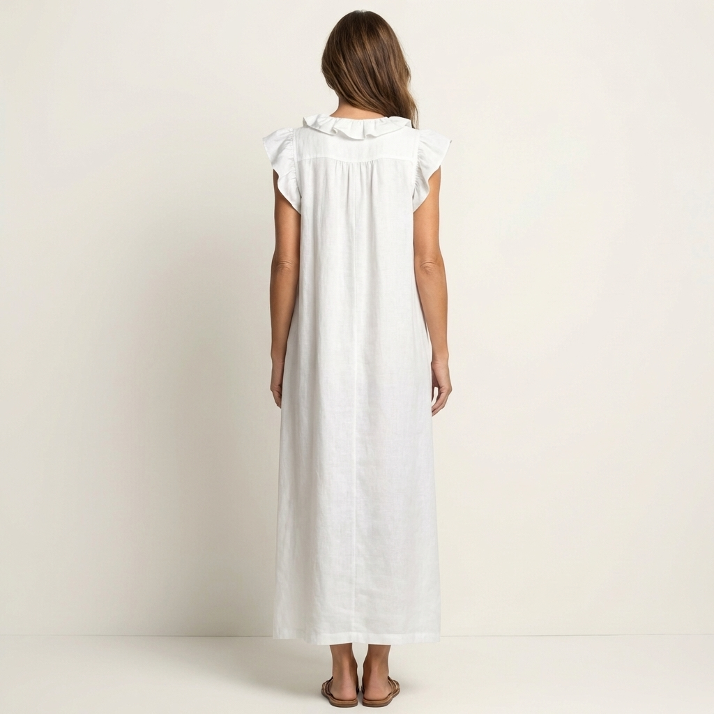 Ruffle V-Neck Flutter Sleeve Linen A-Line Maxi Dress 12