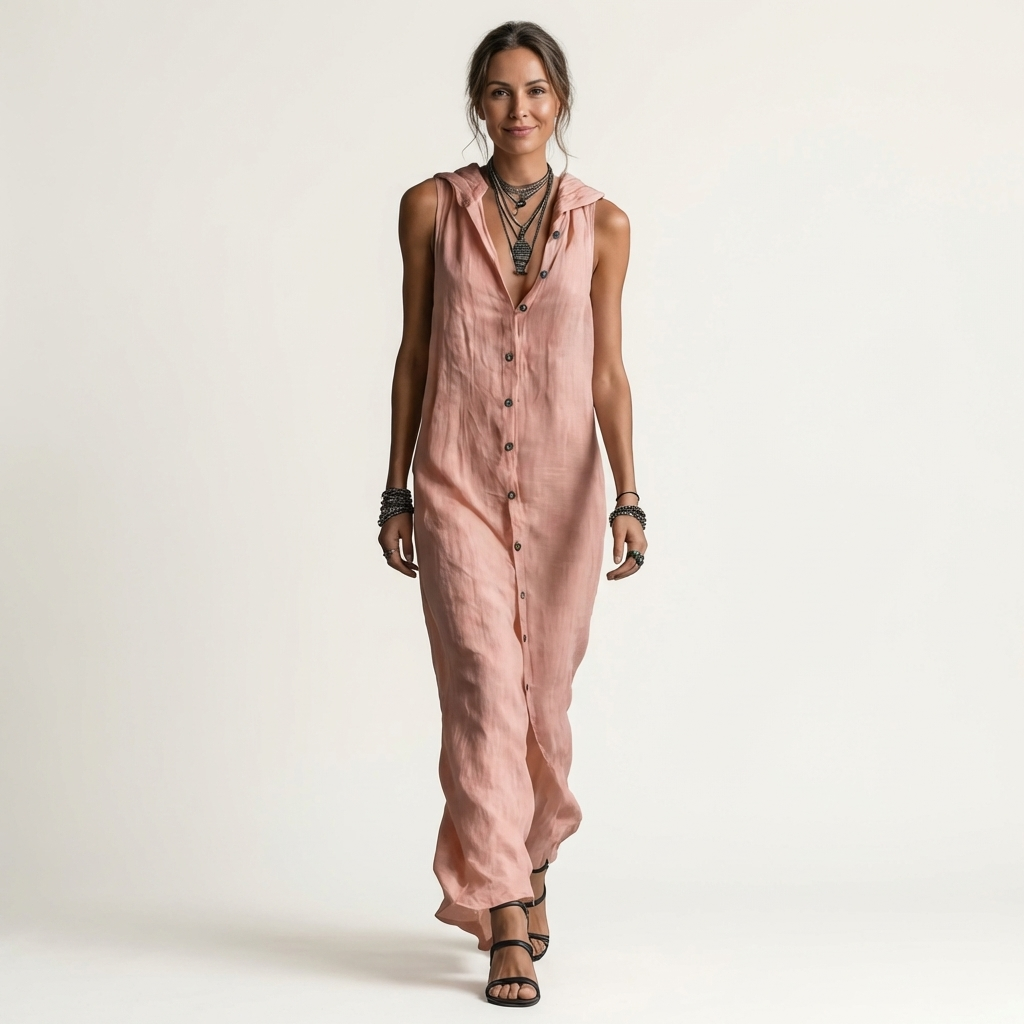 Collared Button Front Sleeveless Shirt Maxi Dress 3