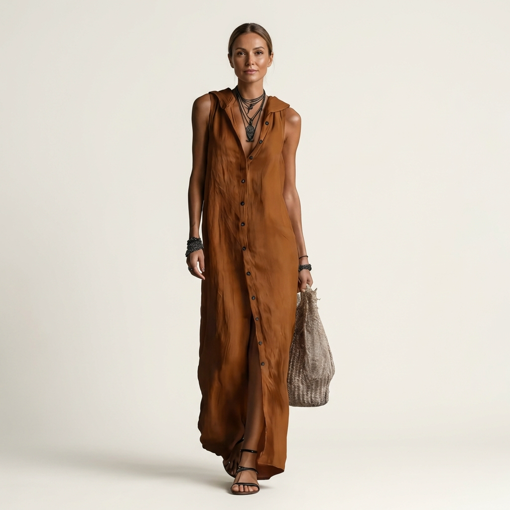 Collared Button Front Sleeveless Shirt Maxi Dress 5