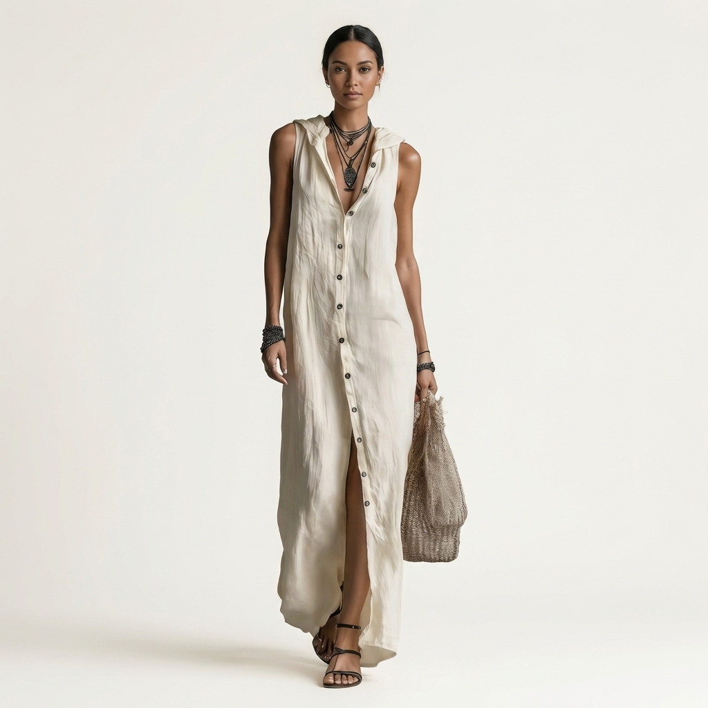 Collared Button Front Sleeveless Shirt Maxi Dress 7