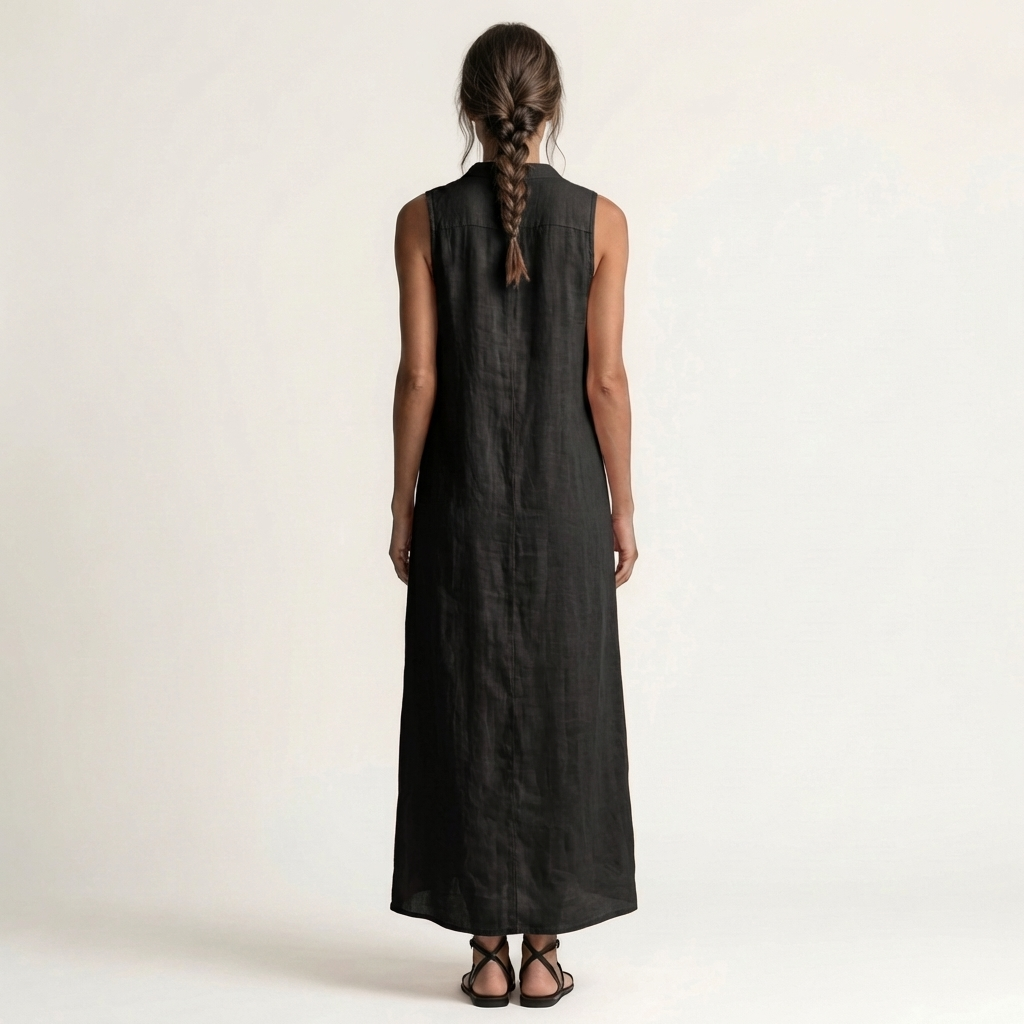 Collared Button Front Sleeveless Shirt Maxi Dress 10