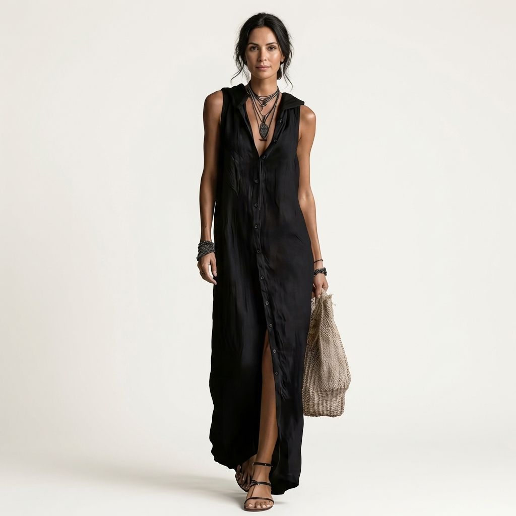 Collared Button Front Sleeveless Shirt Maxi Dress 9