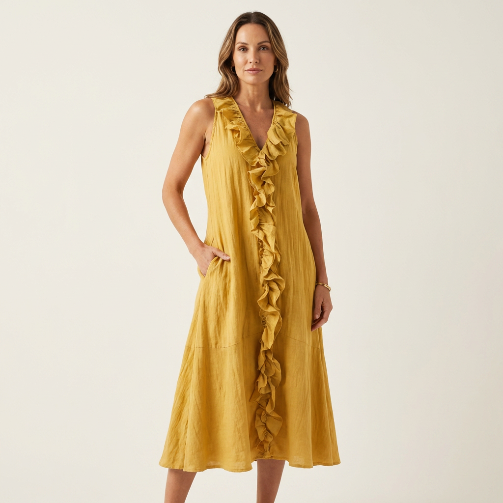 Ruffle Front V-Neck Sleeveless Tiered A-Line Maxi Dress 11