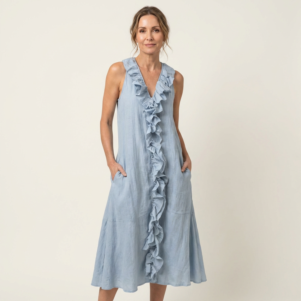 Ruffle Front V-Neck Sleeveless Tiered A-Line Maxi Dress 9