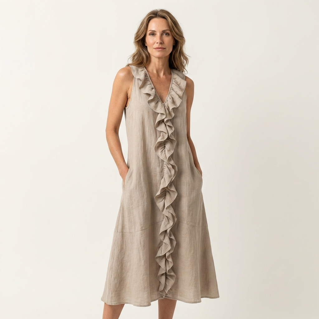 Ruffle Front V-Neck Sleeveless Tiered A-Line Maxi Dress 5