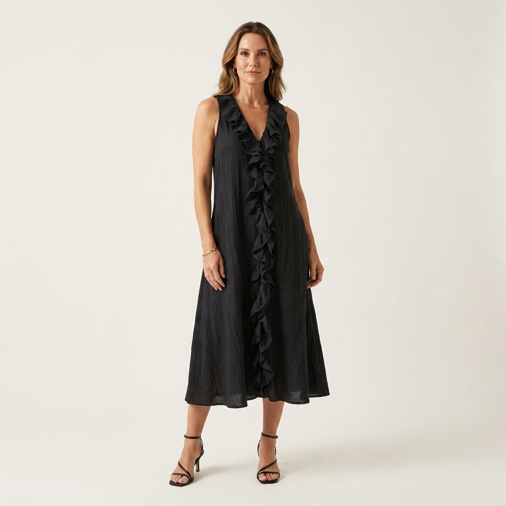 Ruffle Front V-Neck Sleeveless Tiered A-Line Maxi Dress 3