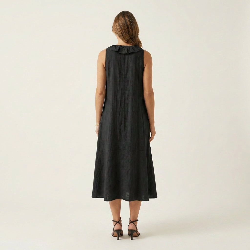 Ruffle Front V-Neck Sleeveless Tiered A-Line Maxi Dress 4