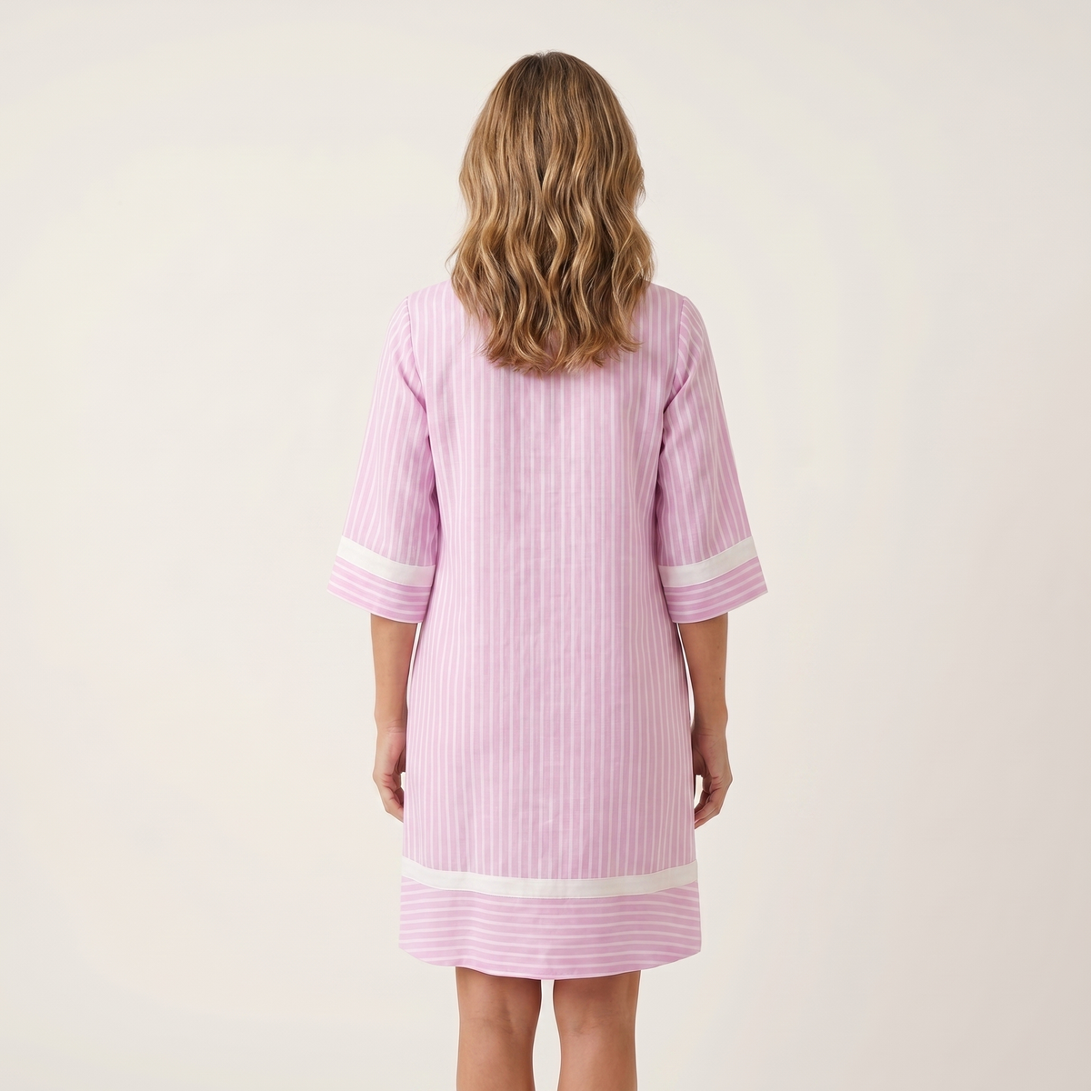 Split V-Neck Contrast Trim Striped Tunic Shift Mini Dress 5