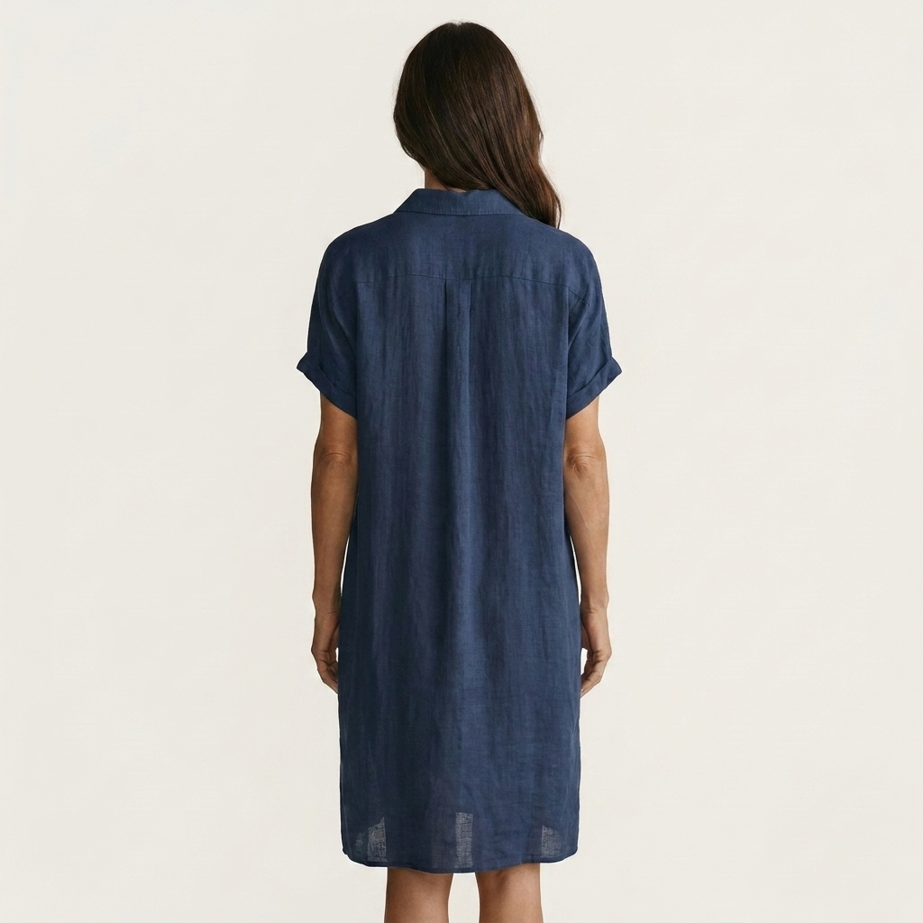 Collared Button Front Short Sleeve Linen Shirt Dress 8
