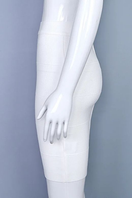 High Waist Bandage Mini Skirt - White Pearl