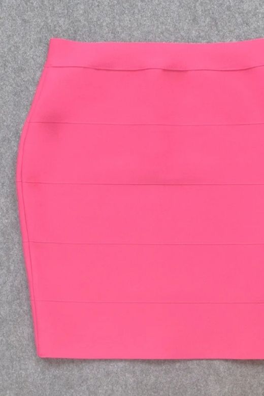 High Waist Bandage Striped Mini Skirt - Hot Pink