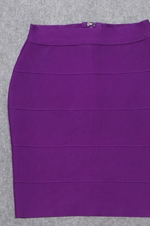 High Waist Bandage Striped Mini Skirt - Plum Purple