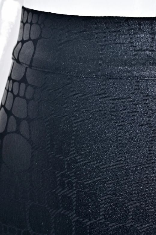 High Waist Leather Pencil Skirt Midi Length - Crocodile Black