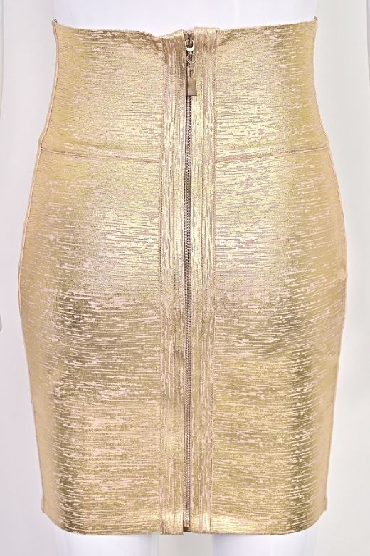 High Waist Leather Pencil Skirt Mini Length - Gold