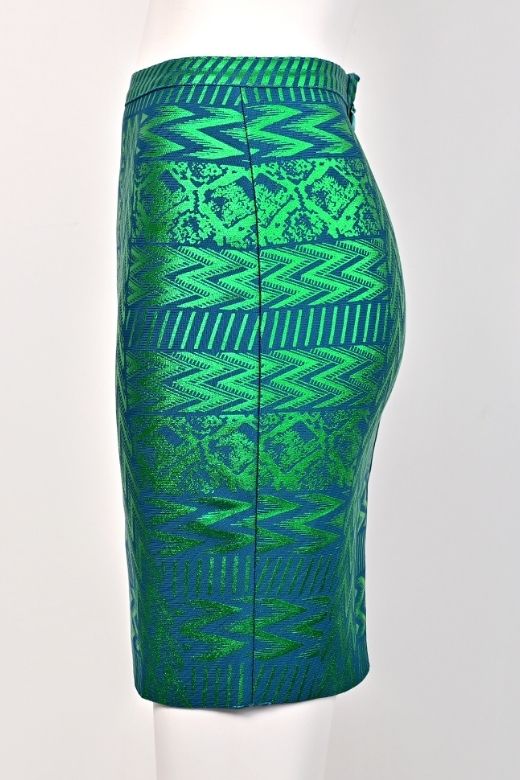 High Waist Metallic Leather Mini Skirt - Emerald Green