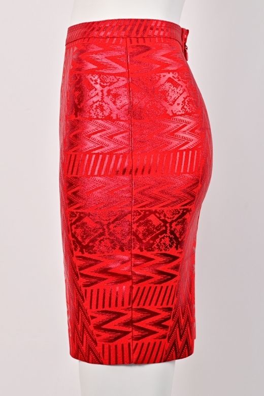 High Waist Metallic Leather Mini Skirt - Lipstick Red