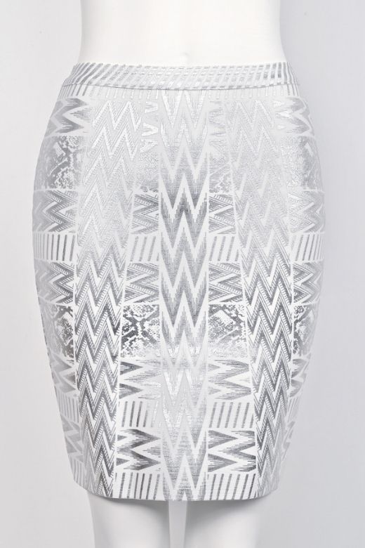 High Waist Metallic Leather Mini Skirt - Silver