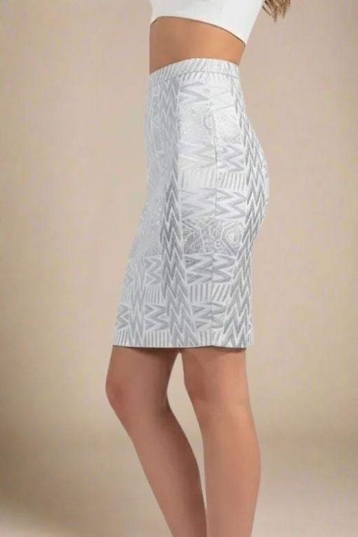 High Waist Metallic Leather Mini Skirt - Silver