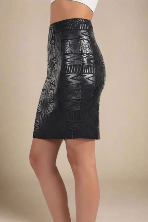 High Waist Metallic Leather Mini Skirt - Classic Black
