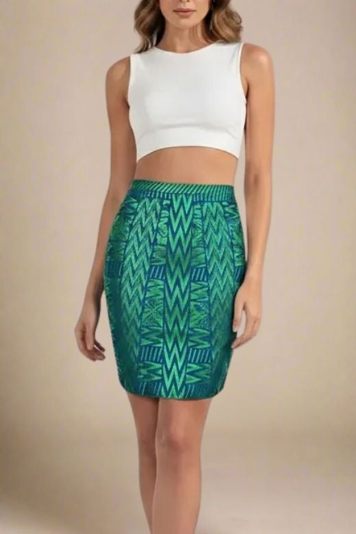 High Waist Metallic Leather Mini Skirt - Emerald Green