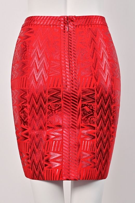 High Waist Metallic Leather Mini Skirt - Lipstick Red