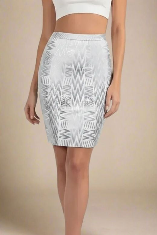High Waist Metallic Leather Mini Skirt - Silver