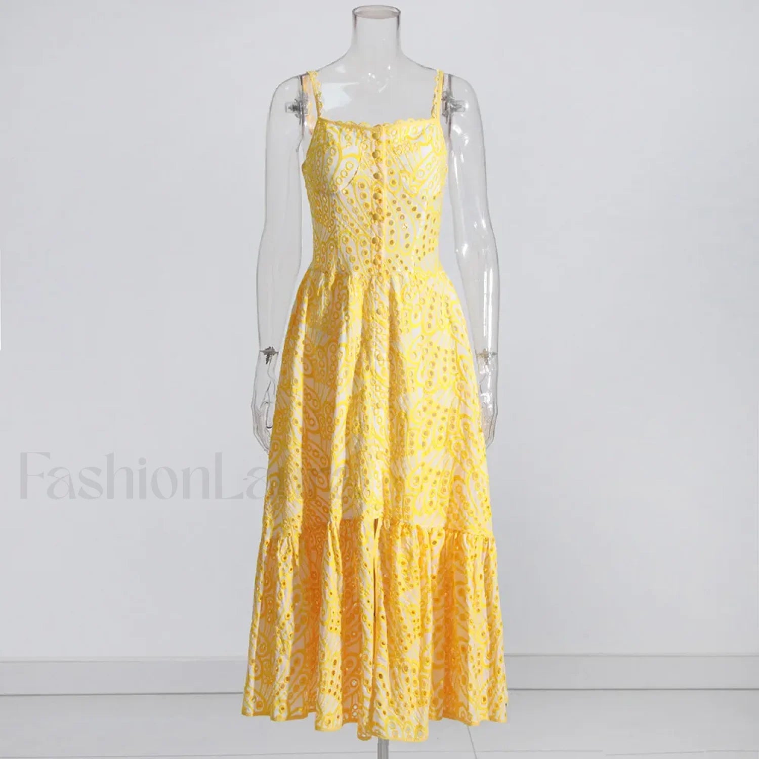 Hollow-Out Square Collar Floral Dress