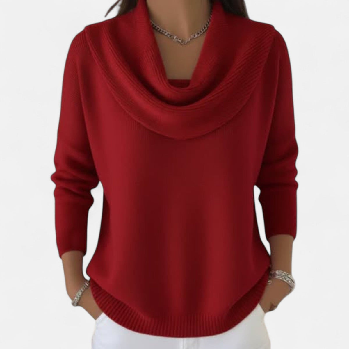 Cowl Neck Ribbed Knit Long Sleeve Pullover Sweater