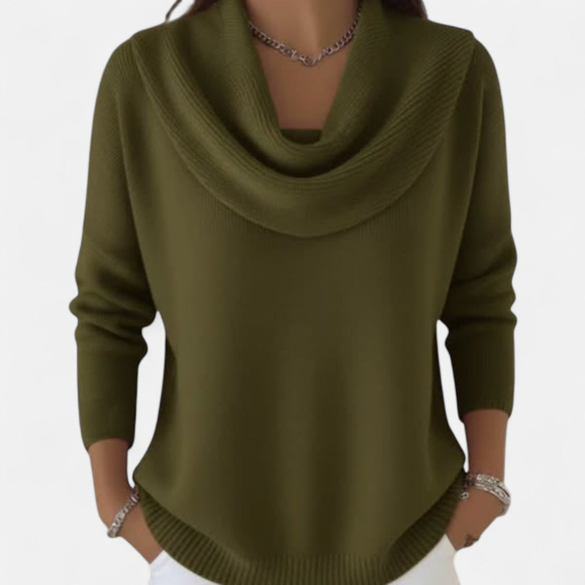 Cowl Neck Ribbed Knit Long Sleeve Pullover Sweater 3