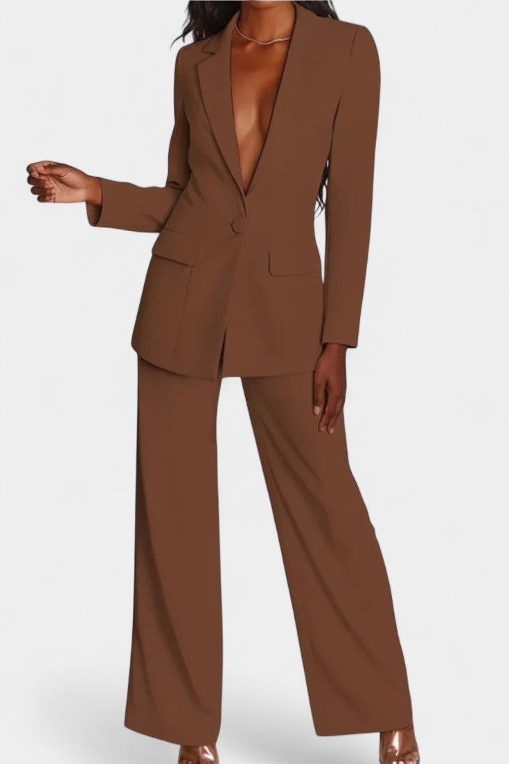 Peak Lapel Single Button Blazer and Wide-Leg Trouser Set 5