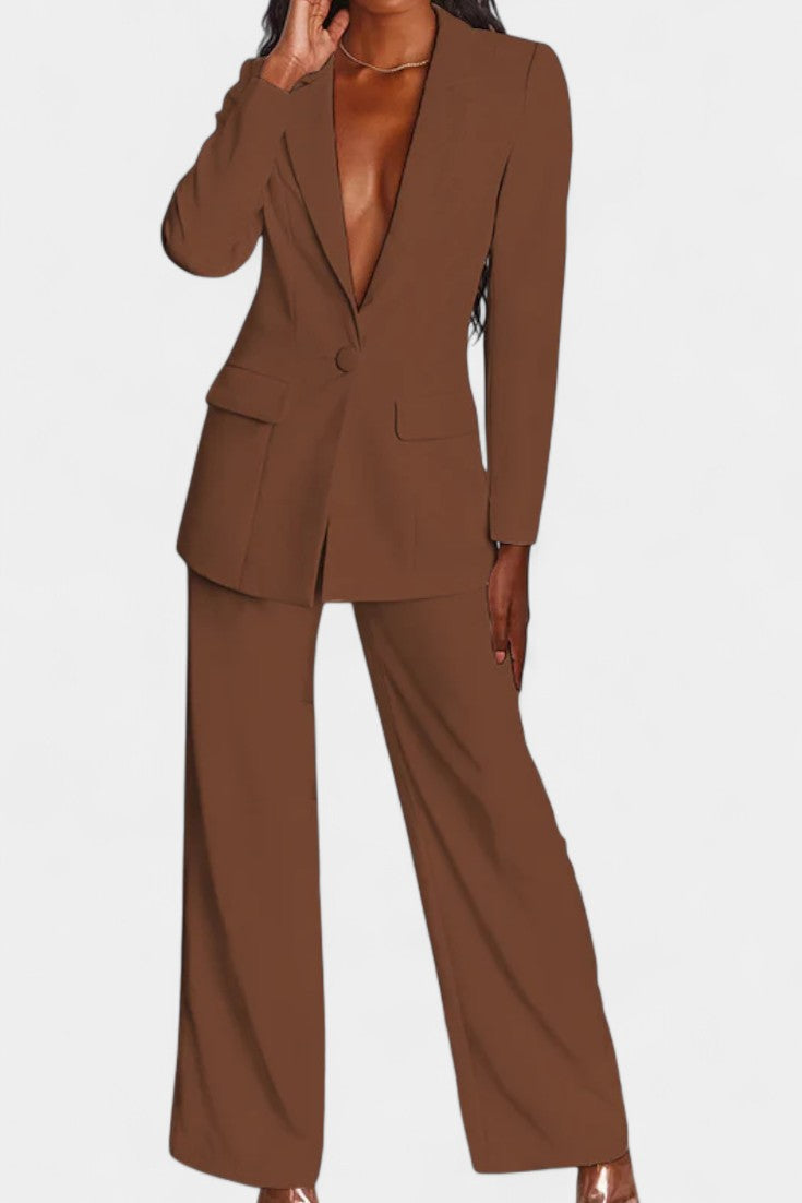 Peak Lapel Single Button Blazer and Wide-Leg Trouser Set 4