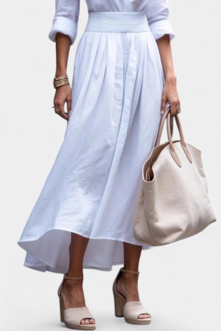 Collared Button Up Rolled Sleeve Pleated Shirt Maxi Dress 3