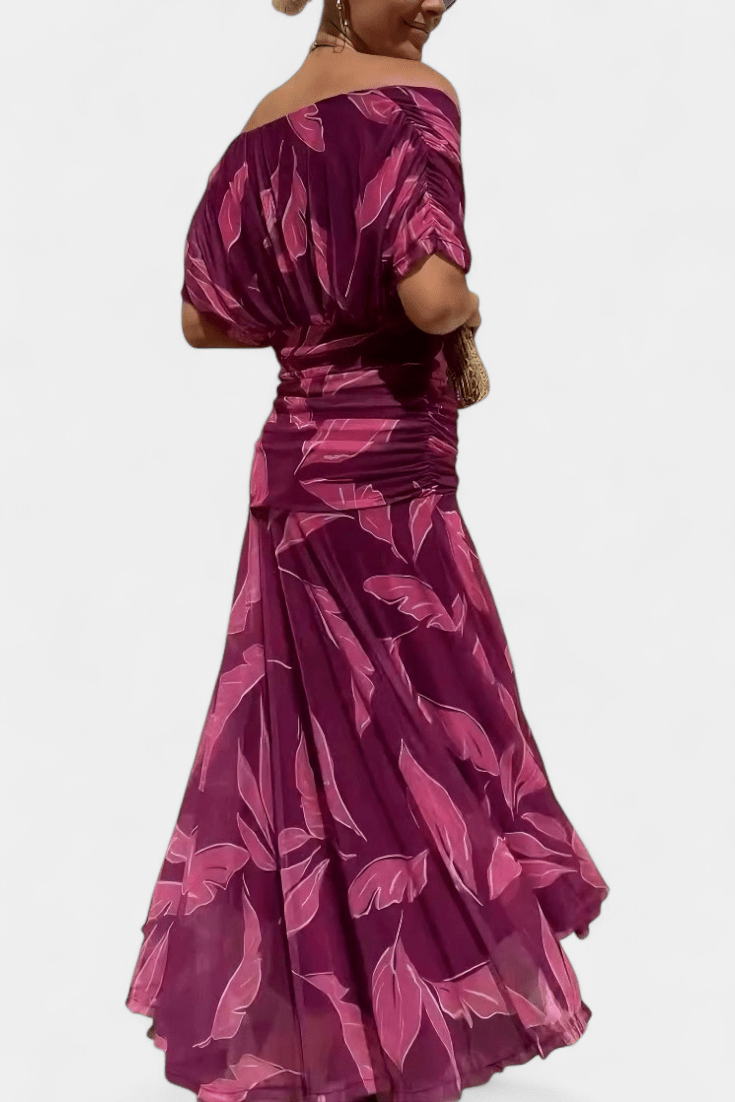 V-Neck Draped Ruched Short Sleeve Bodycon Maxi Dress