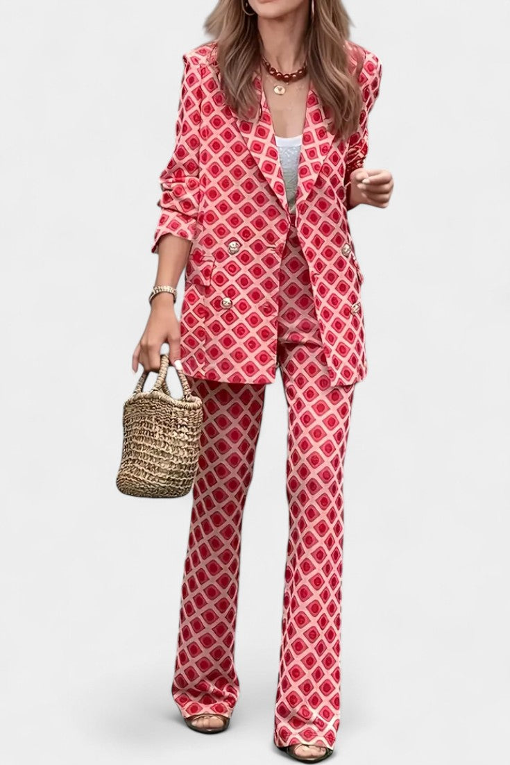 Lapel Collar Leopard Print Blazer High Waisted Trousers Set 3