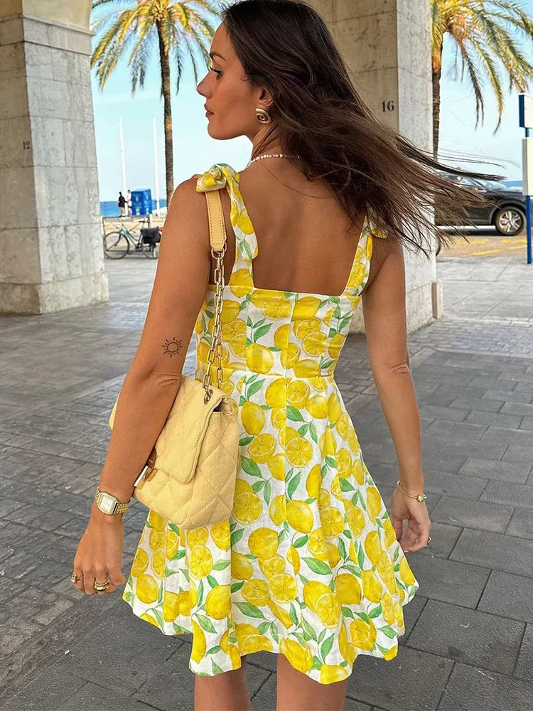 Yazmín Chic Summer Dress Cute Lemon Print Elevated Occasion Wear