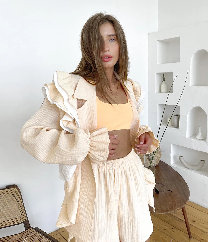 Courtney Ruffle Stylish Co-Ord Set Khaki / L