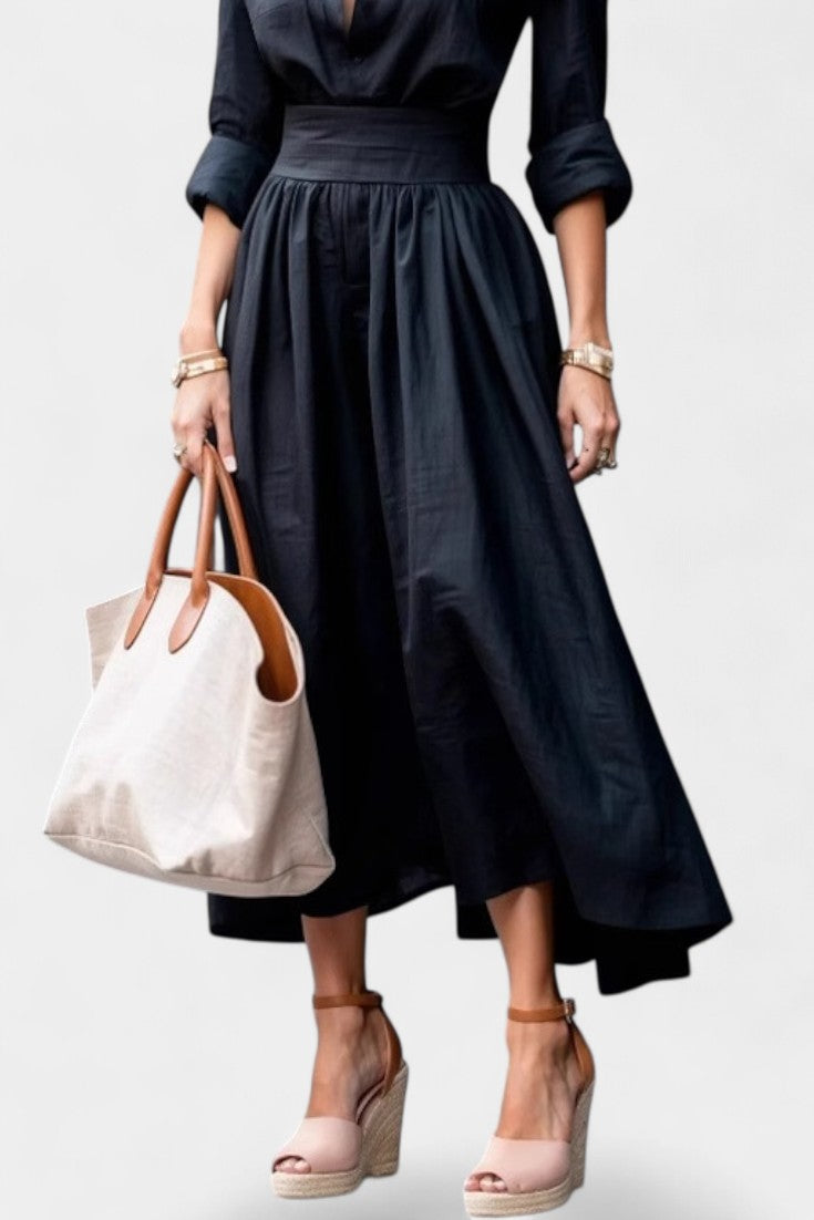 Collared Button Up Rolled Sleeve Pleated Shirt Maxi Dress 6