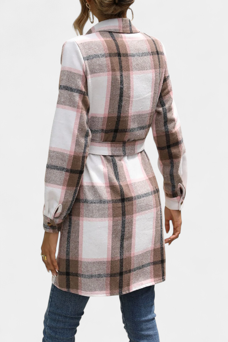 Collared Belted Plaid Check Long Sleeve Shirt Mini Dress 12