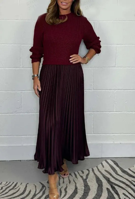 Ribbed Knit Sweater And Pleated Midi Skirt Set 3