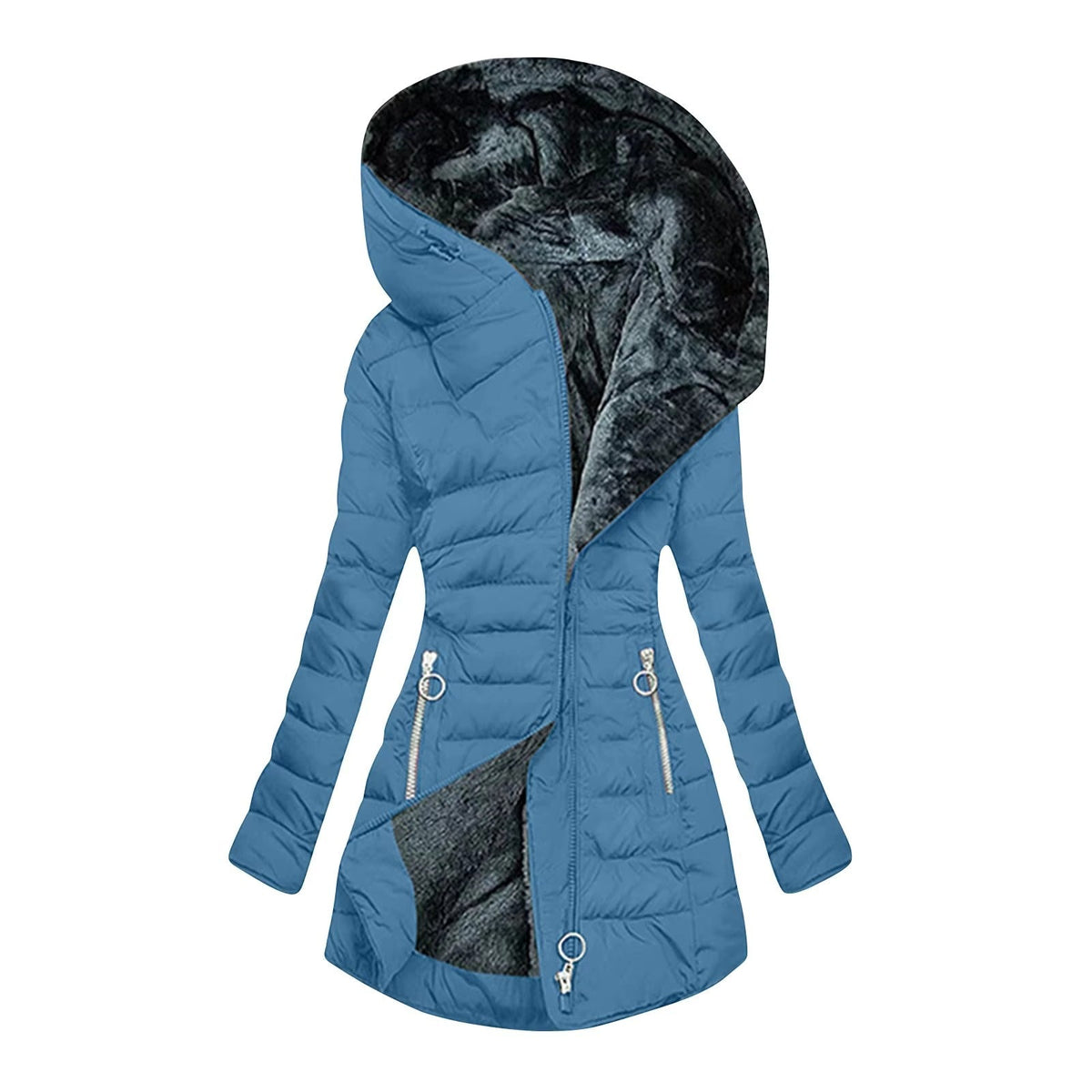 Hooded Fleece-Lined Quilted Zip Puffer Coat 8
