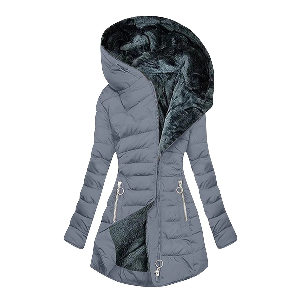Hooded Fleece-Lined Quilted Zip Puffer Coat 4