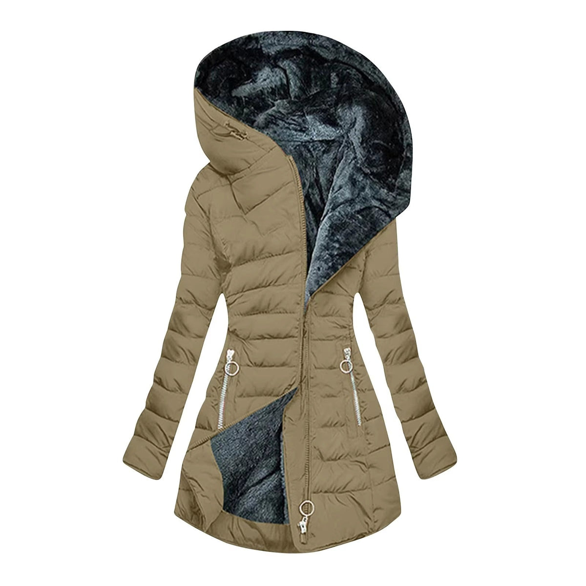 Hooded Fleece-Lined Quilted Zip Puffer Coat 6