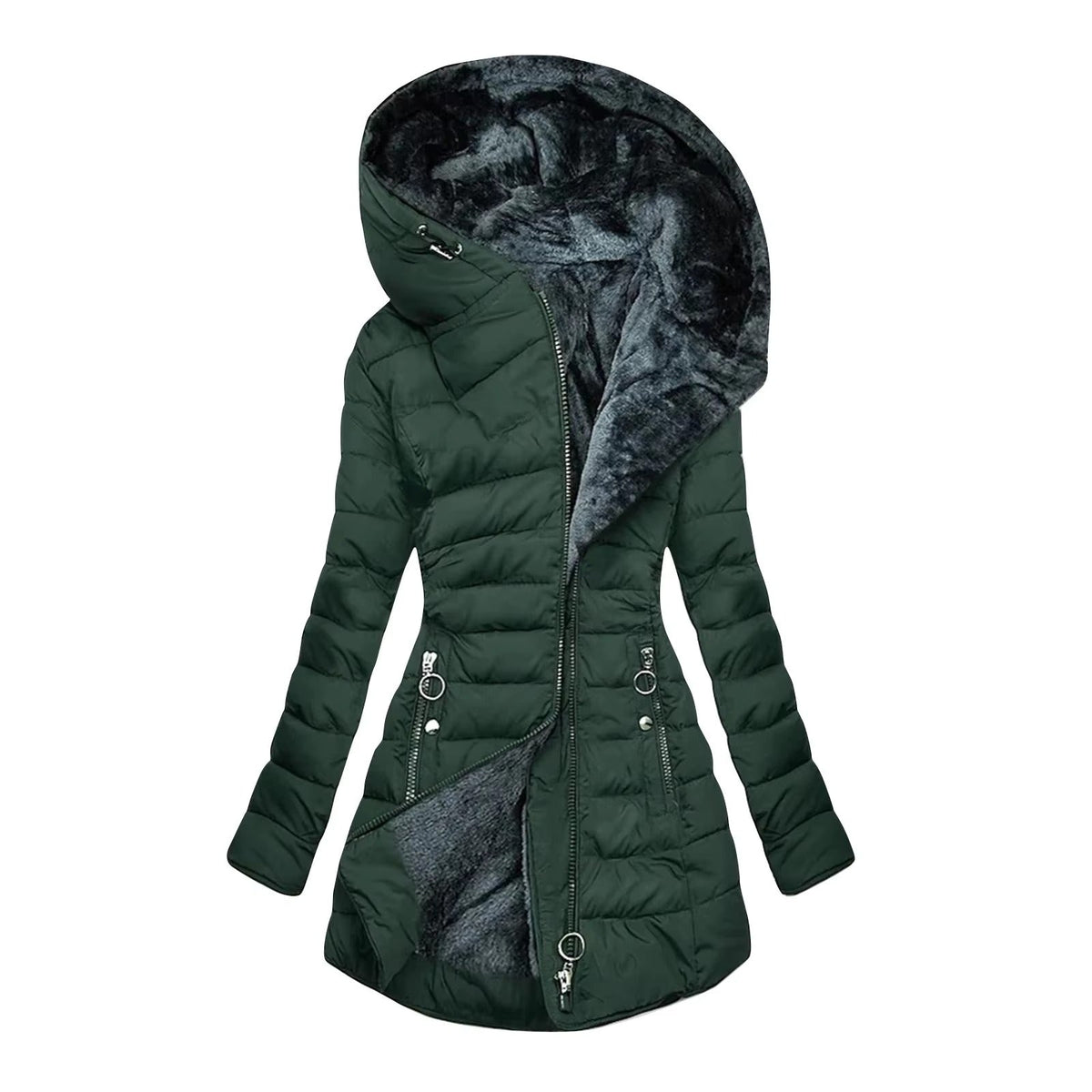 Hooded Fleece-Lined Quilted Zip Puffer Coat 7