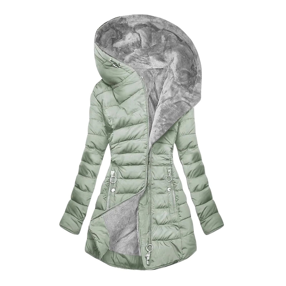 Hooded Fleece-Lined Quilted Zip Puffer Coat