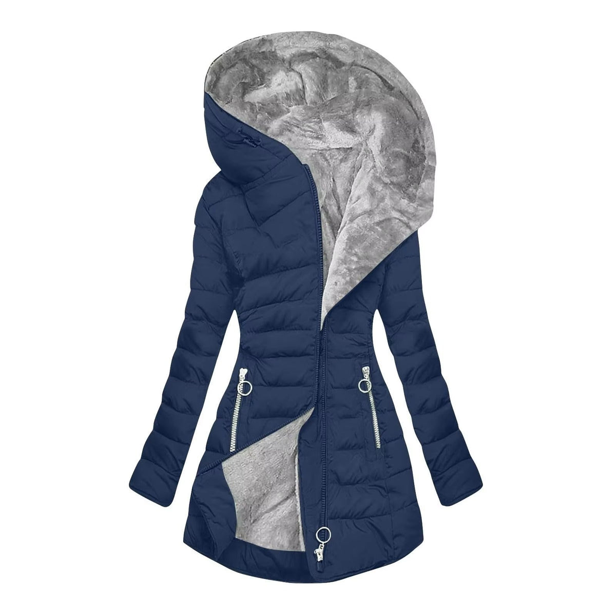 Hooded Fleece-Lined Quilted Zip Puffer Coat 5